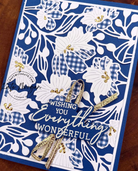 Die Cut Inlay Technique card using Stampin Up Gorgeous Garden dies by Kate Morgan Australia 2023 Blueberry Bushel.