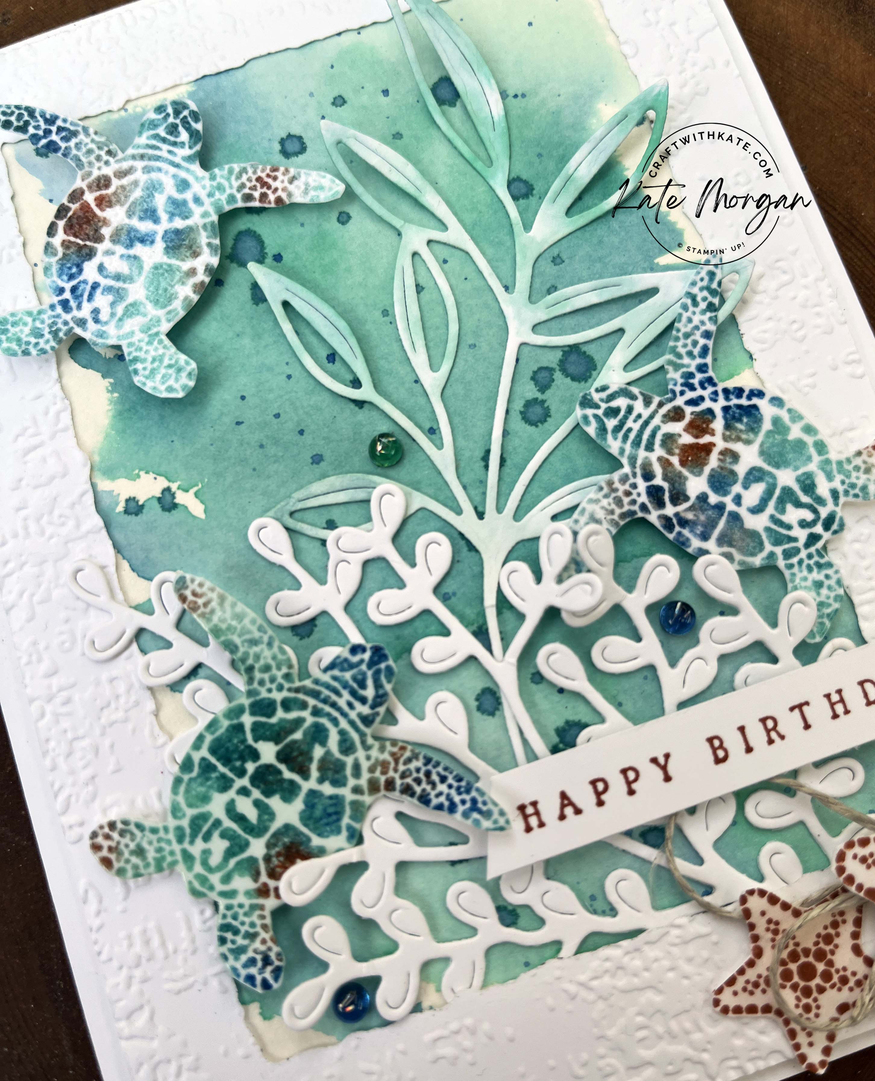 Sea Turtle Babywipe Technique card by Kate Morgan Stampin Up Australia 2023 Cajun Craze colour creations blog hop angle