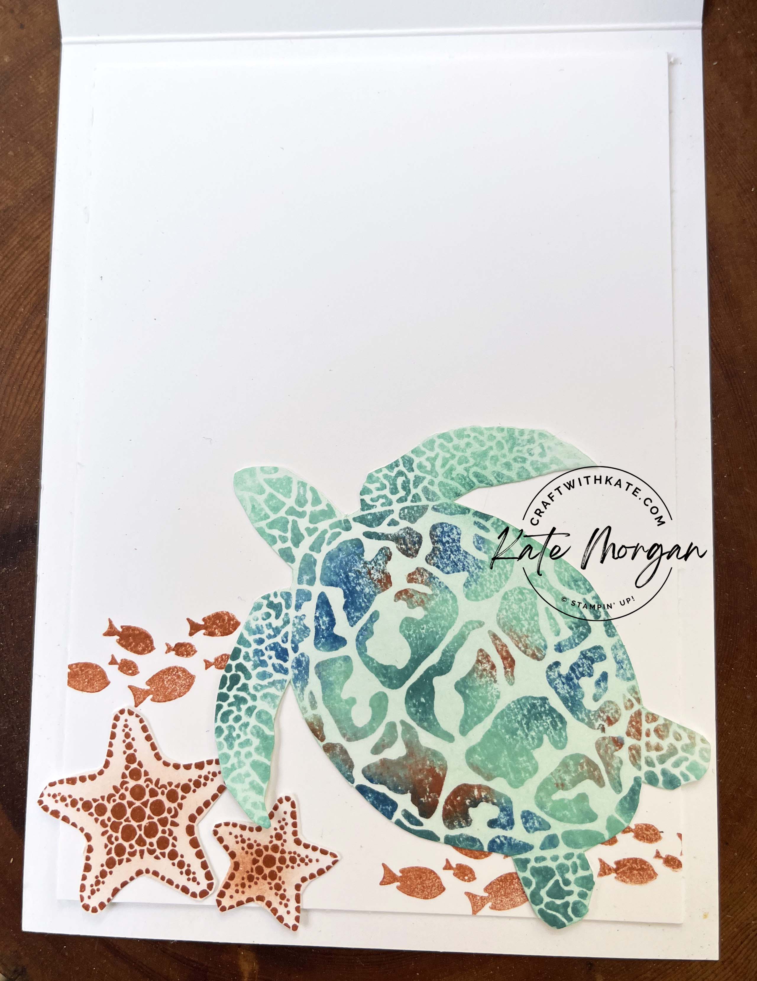 Sea Turtle Babywipe Technique card by Kate Morgan Stampin Up Australia 2023 Cajun Craze colour creations blog hop inside