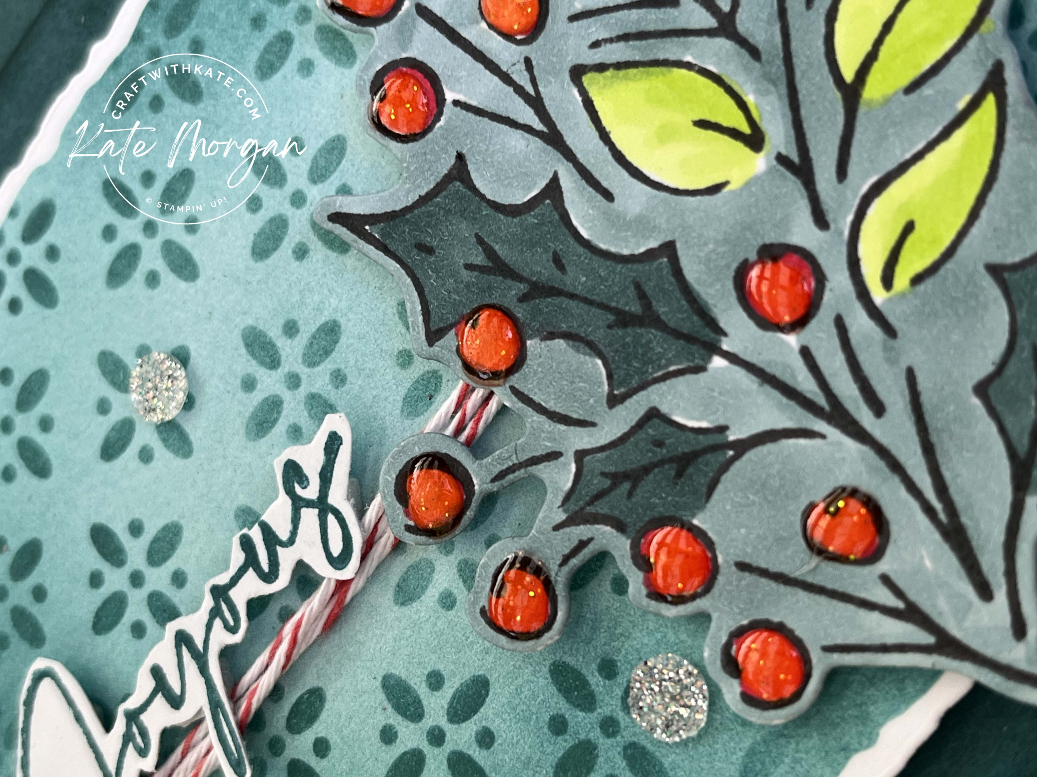 Joy of Noel Christmas card with blended masking, Heart of Christmas Blog Hop by Kate Morgan, Stampin Up Australia 2023 detail