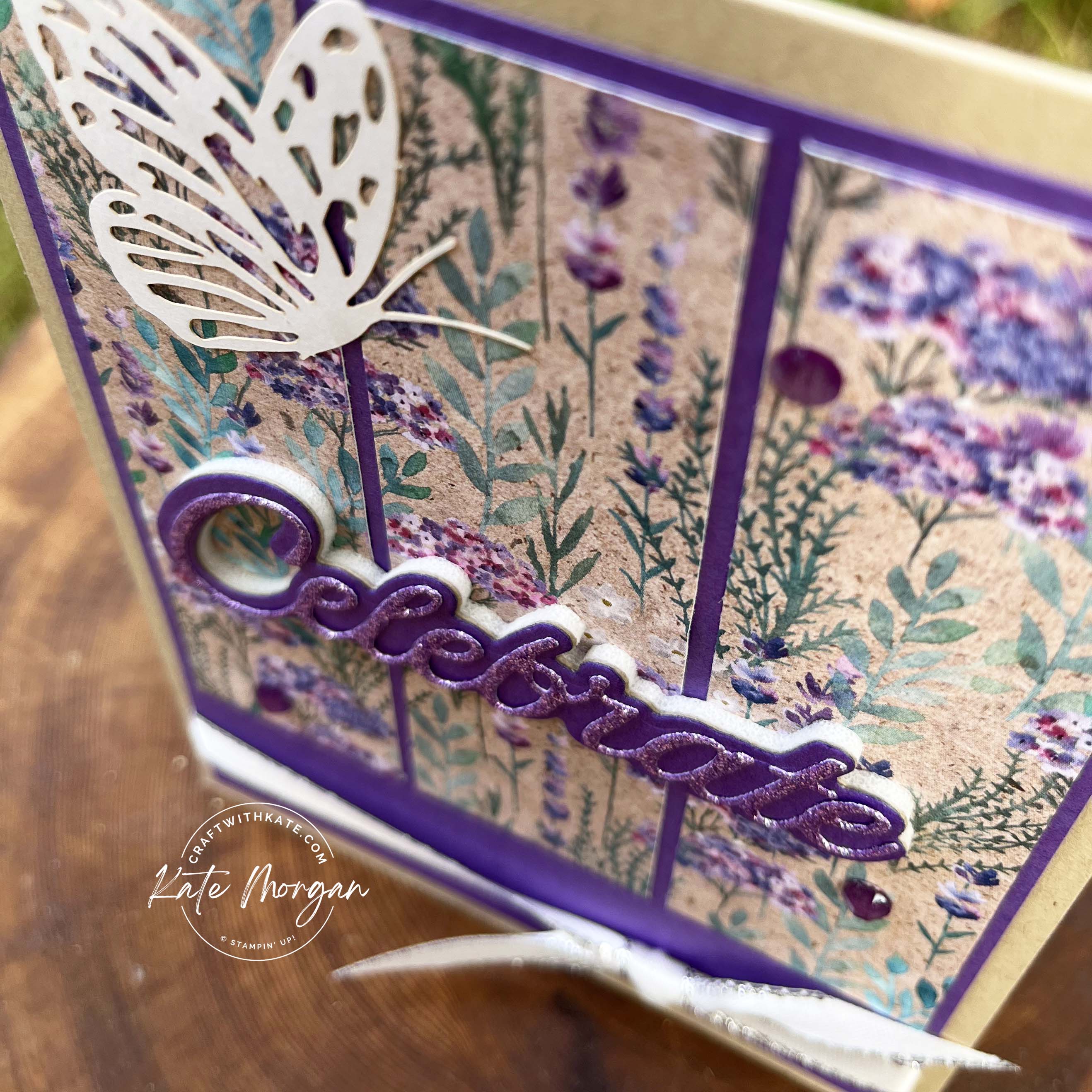 Perennial Lavender DSP Triple Strip Card by Kate Morgan, Stampin Up Australia 2024 angle