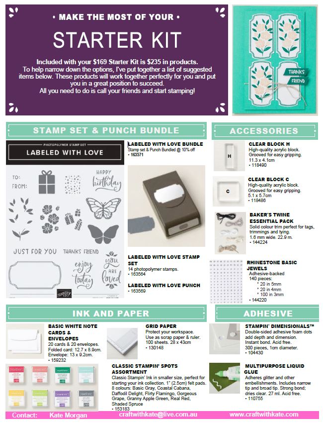 Suggested Starter Kit Flyer by Kate Morgan, Stampin Up Australia