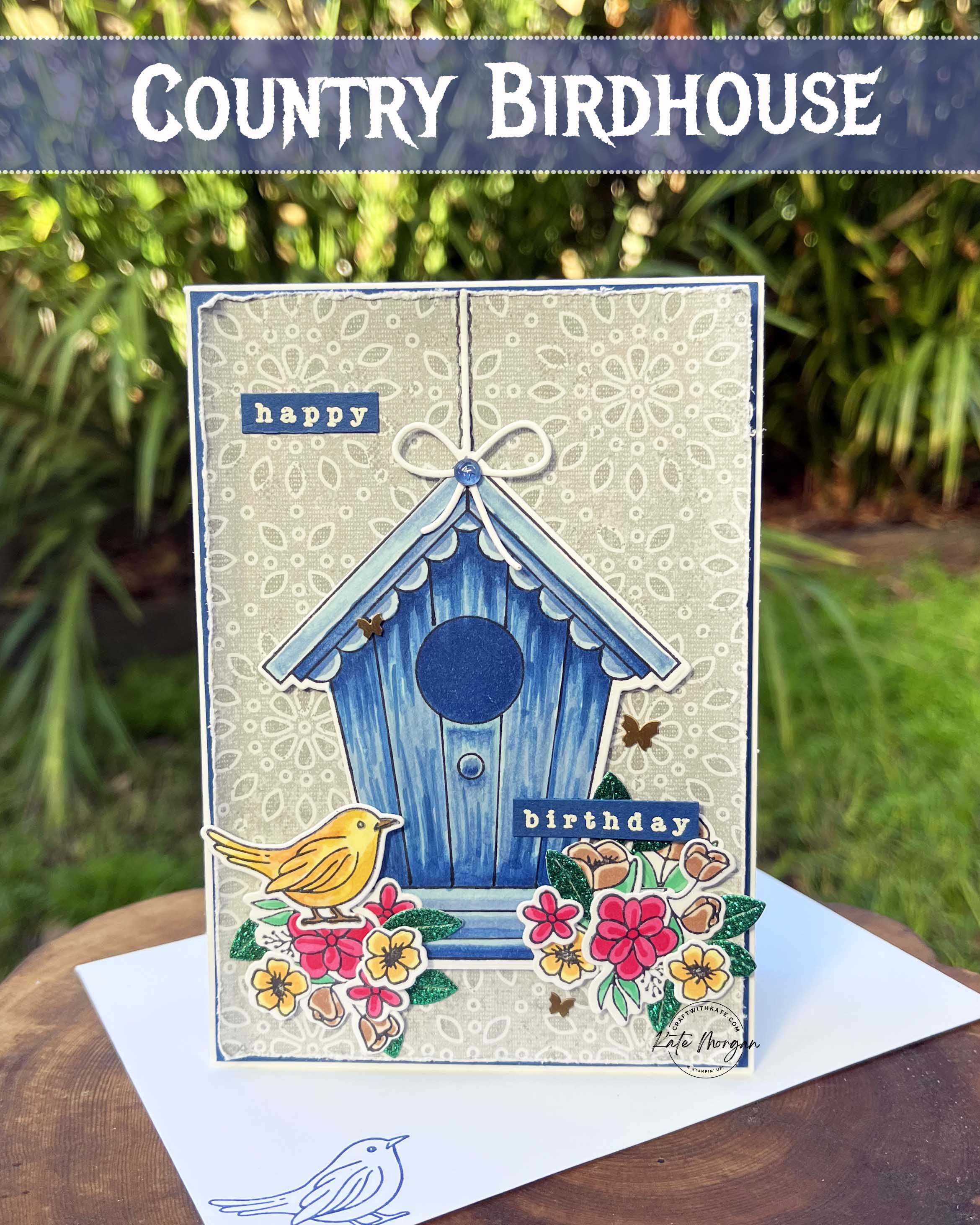 Colouring Masterclass of Country Birdhouse with Country Lace DSP for Blueberry Bushel Colour Creations blog hop by Kate Morgan, Stampin Up Australia 2024