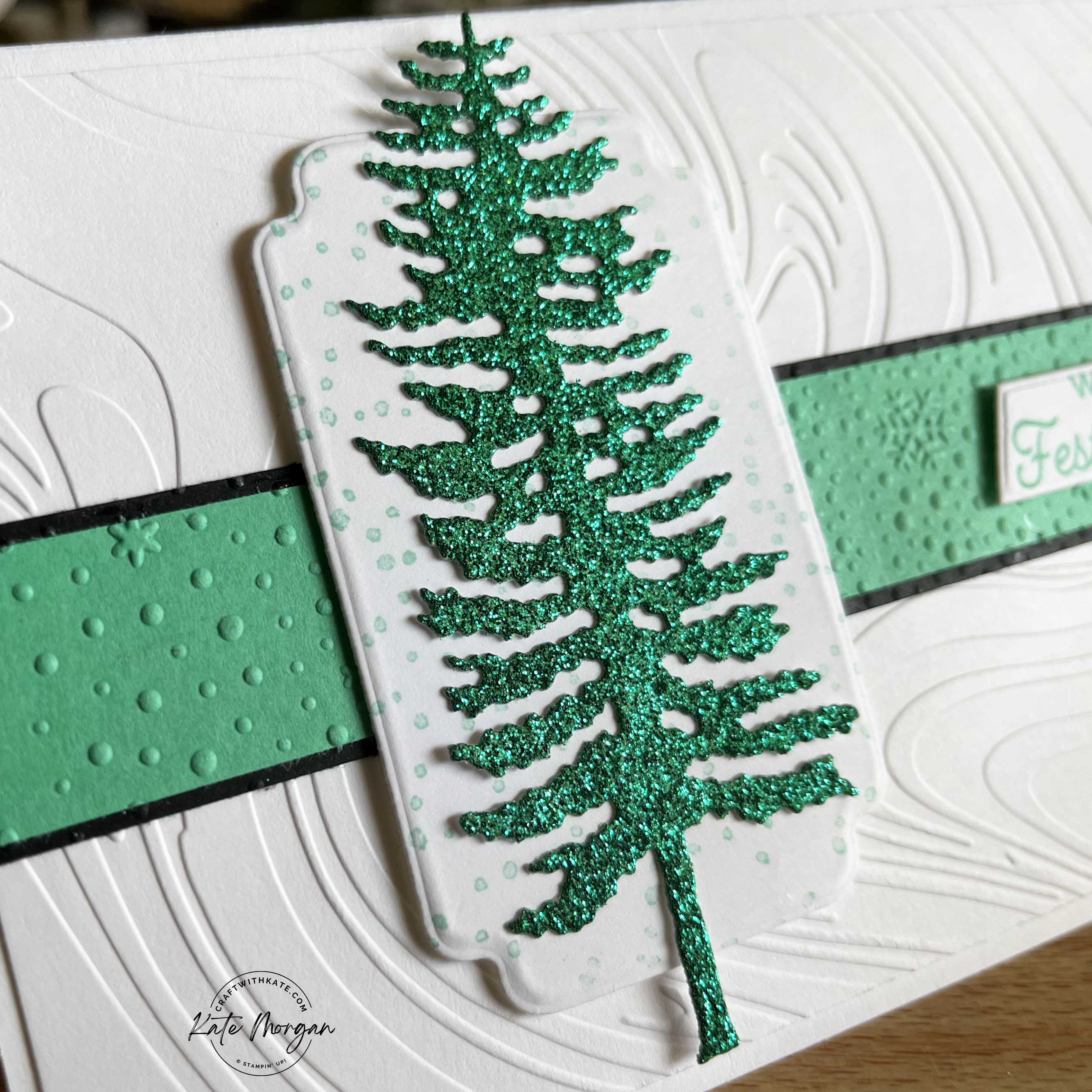 Slimline Christmas card using Forever Forest for Heart of Christmas blog hop by Kate Morgan, Stampin Up Australia 2024 tree