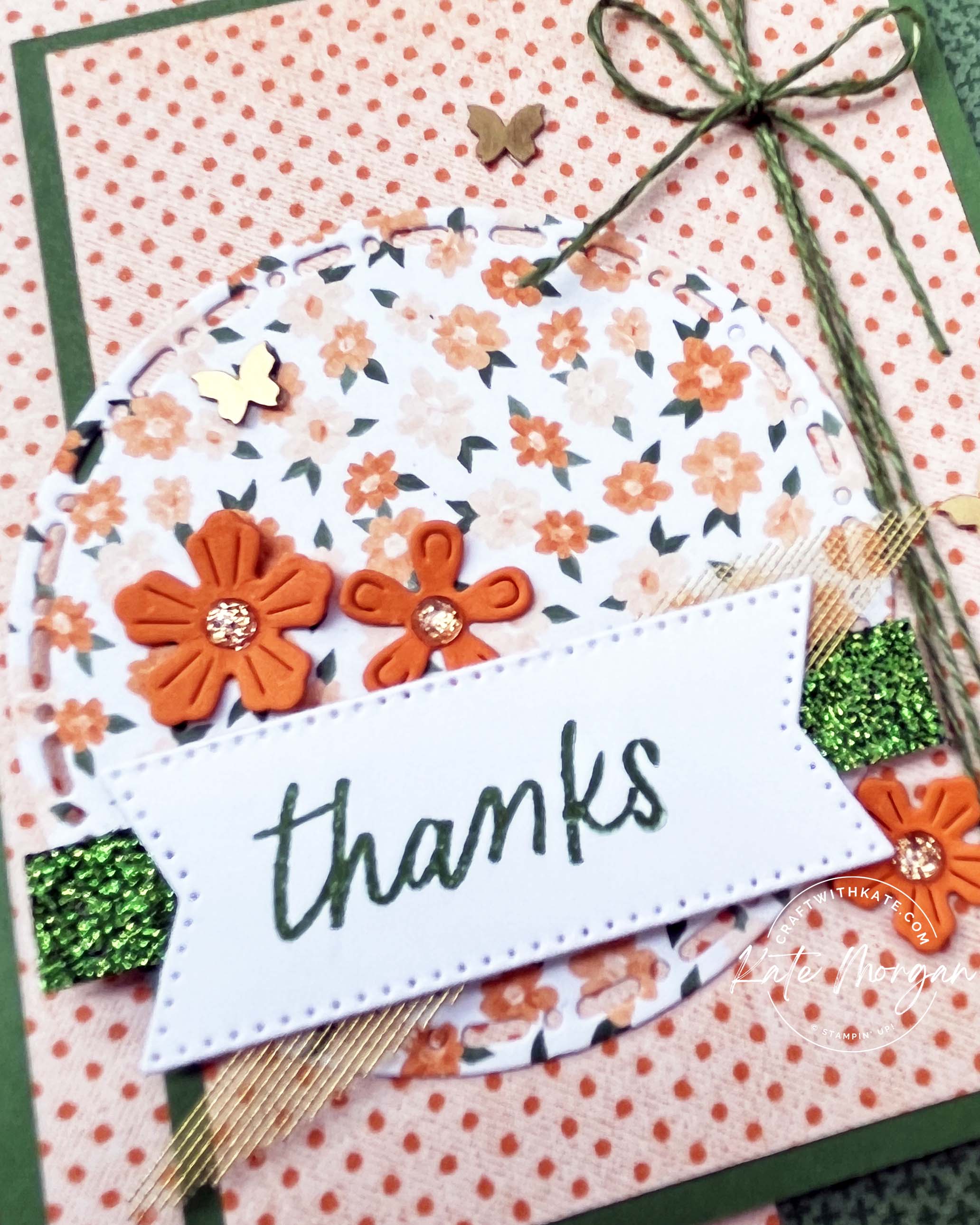 Thank You card To Market DSP for Garden Green Colour Creations Blog Hop by Kate Morgan Stampin Up Australia 2024 close up