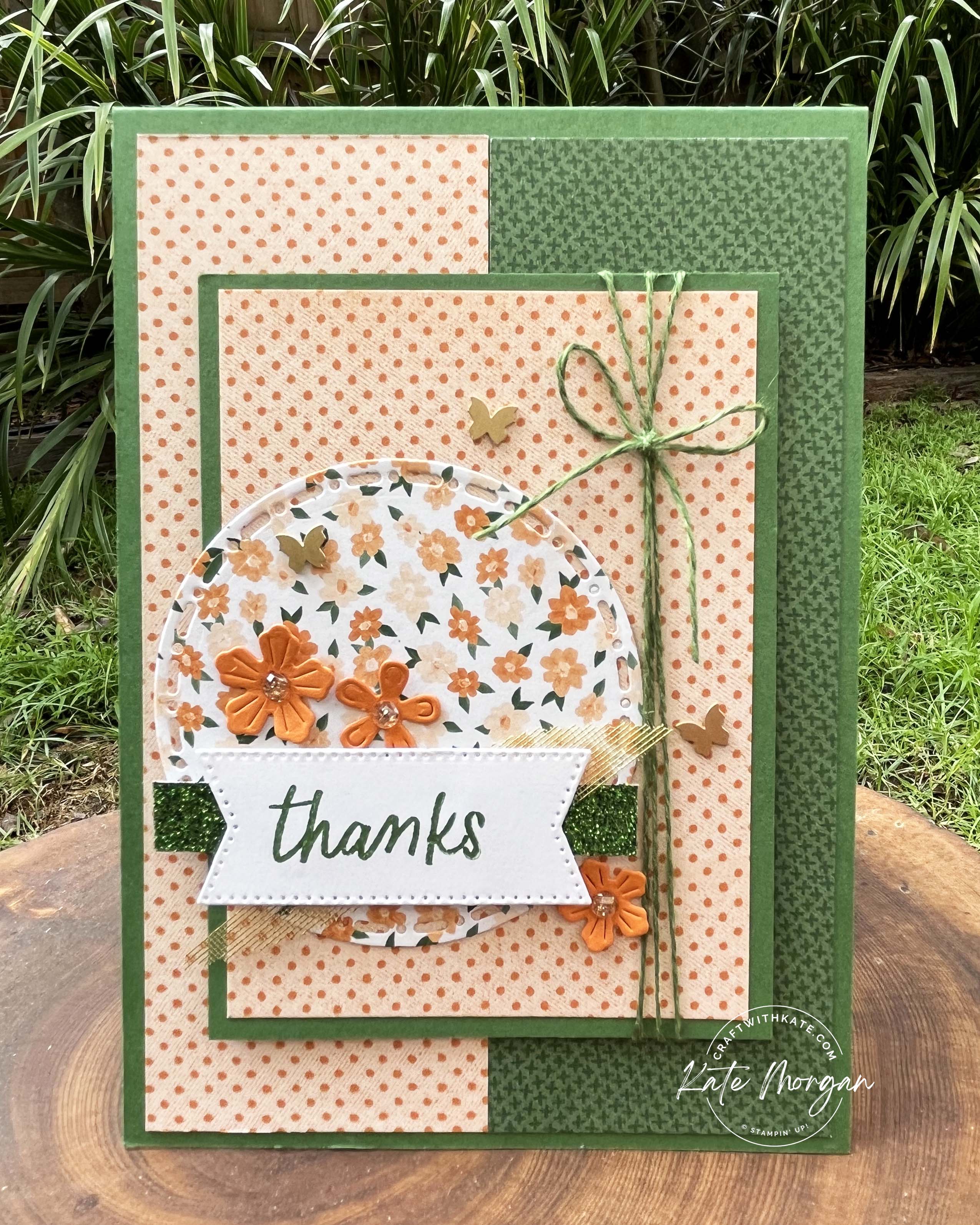 Thank You card To Market DSP for Garden Green Colour Creations Blog Hop by Kate Morgan Stampin Up Australia 2024