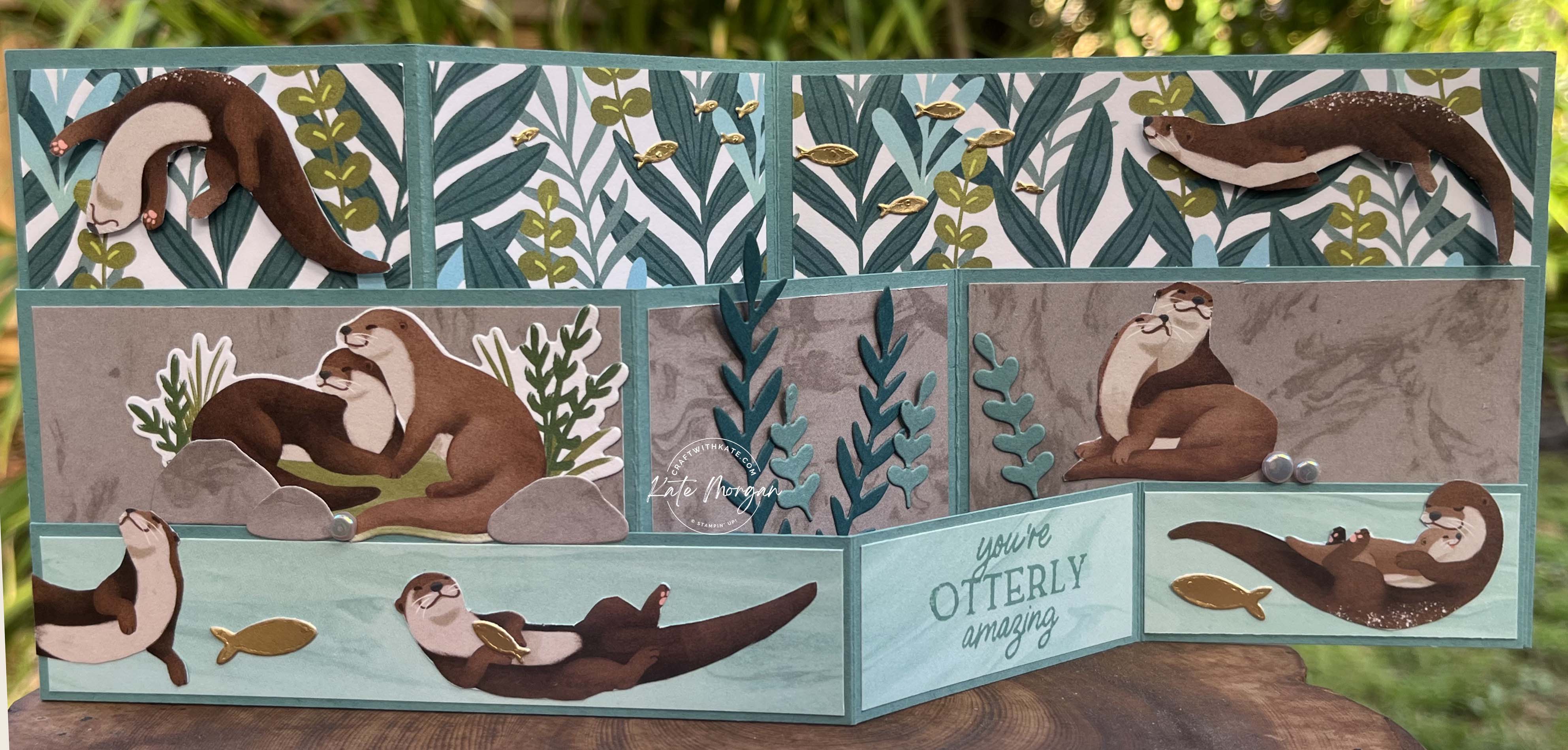 Otterly Amazing Triple Z Fold card for Lost Lagoon Colour Creations Blog Hop by Kate Morgan Stampin Up Australia 2024 open