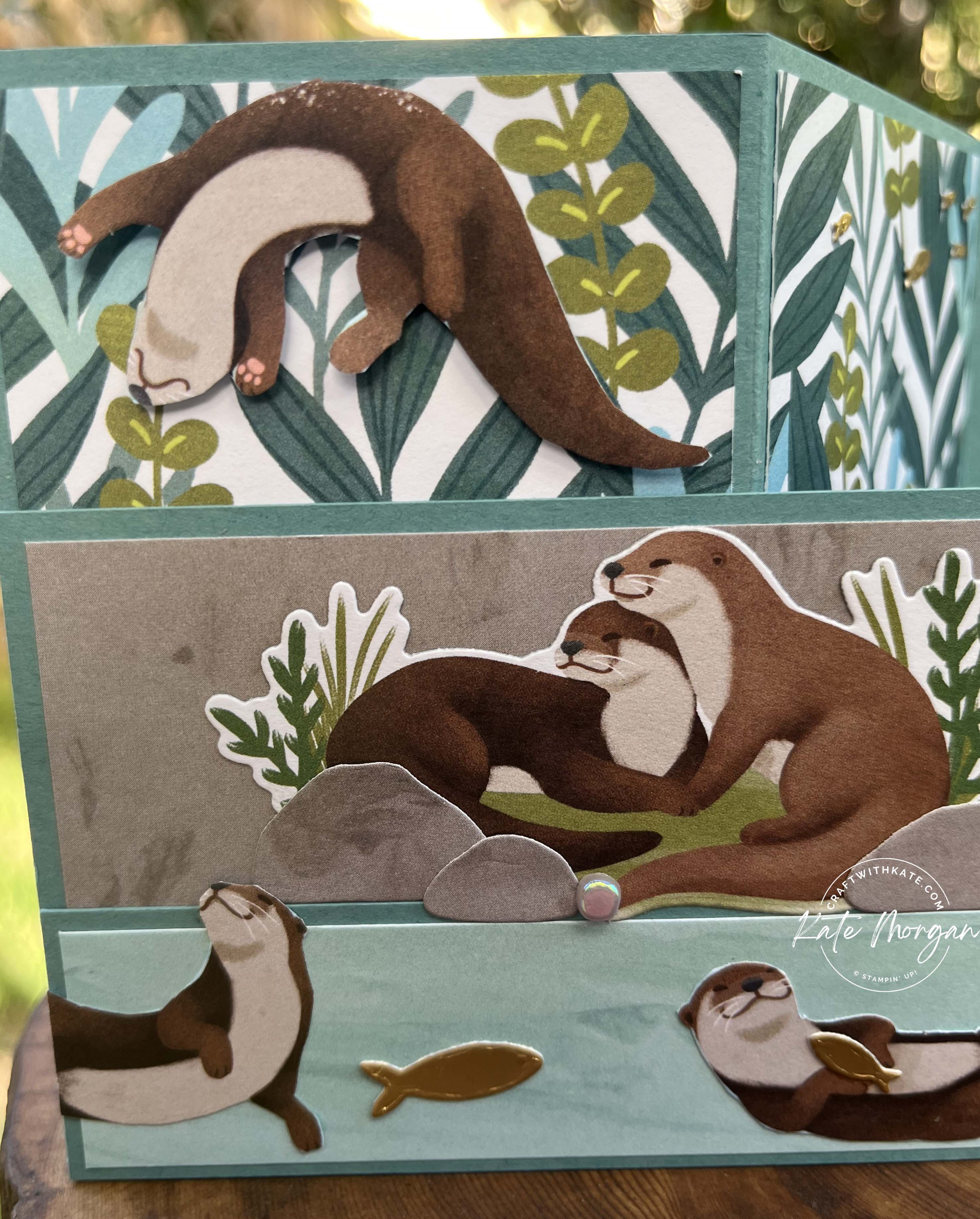 Otterly Amazing Triple Z Fold card for Lost Lagoon Colour Creations Blog Hop by Kate Morgan Stampin Up Australia 2024.